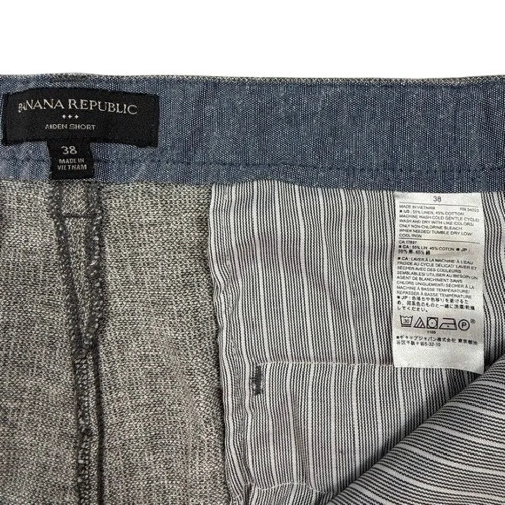 Banana Republic Aiden Shorts Mens 38 Grey Linen Cotton Blend Flat Front 9 Inseam